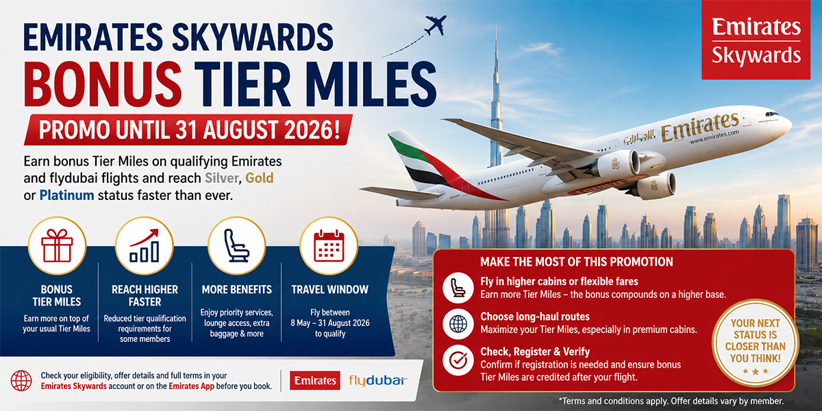 Emirates Skywards Launches Bonus Tier Miles Promo Until 31 August 2026